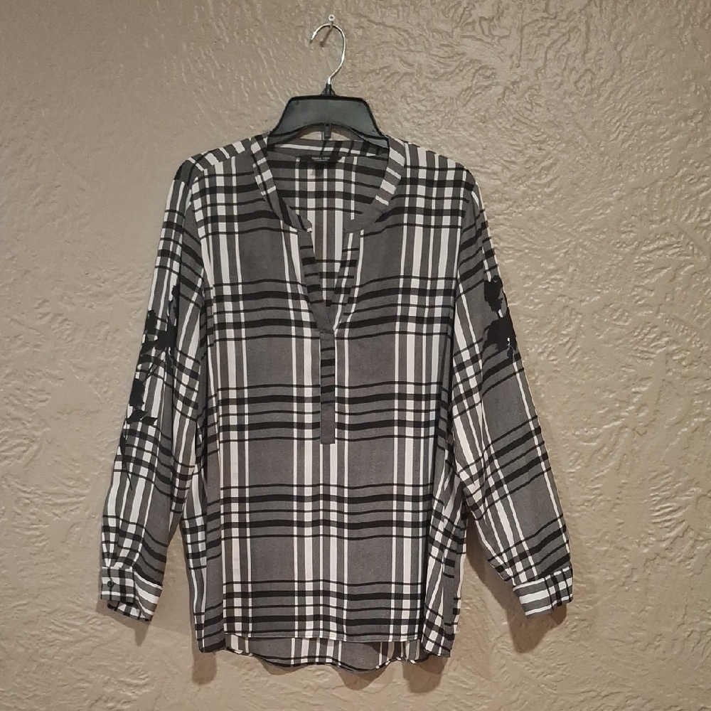 Simply Vera Vera Wang Checkered Top in Black and White Size XL
